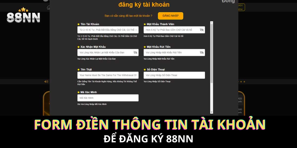 Người chơi bắt buộc phải điền tên thật trùng với tên chủ thẻ ngân hàng của mình